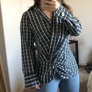 Zara Faux Wrap Plaid Blouse Sz M